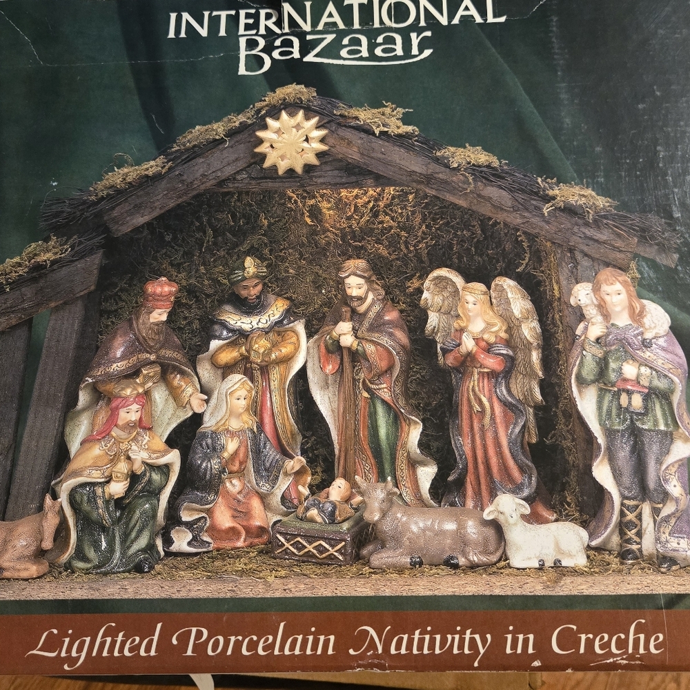 Nativity Scene with Gold and Brown Accents by International Wood Stable